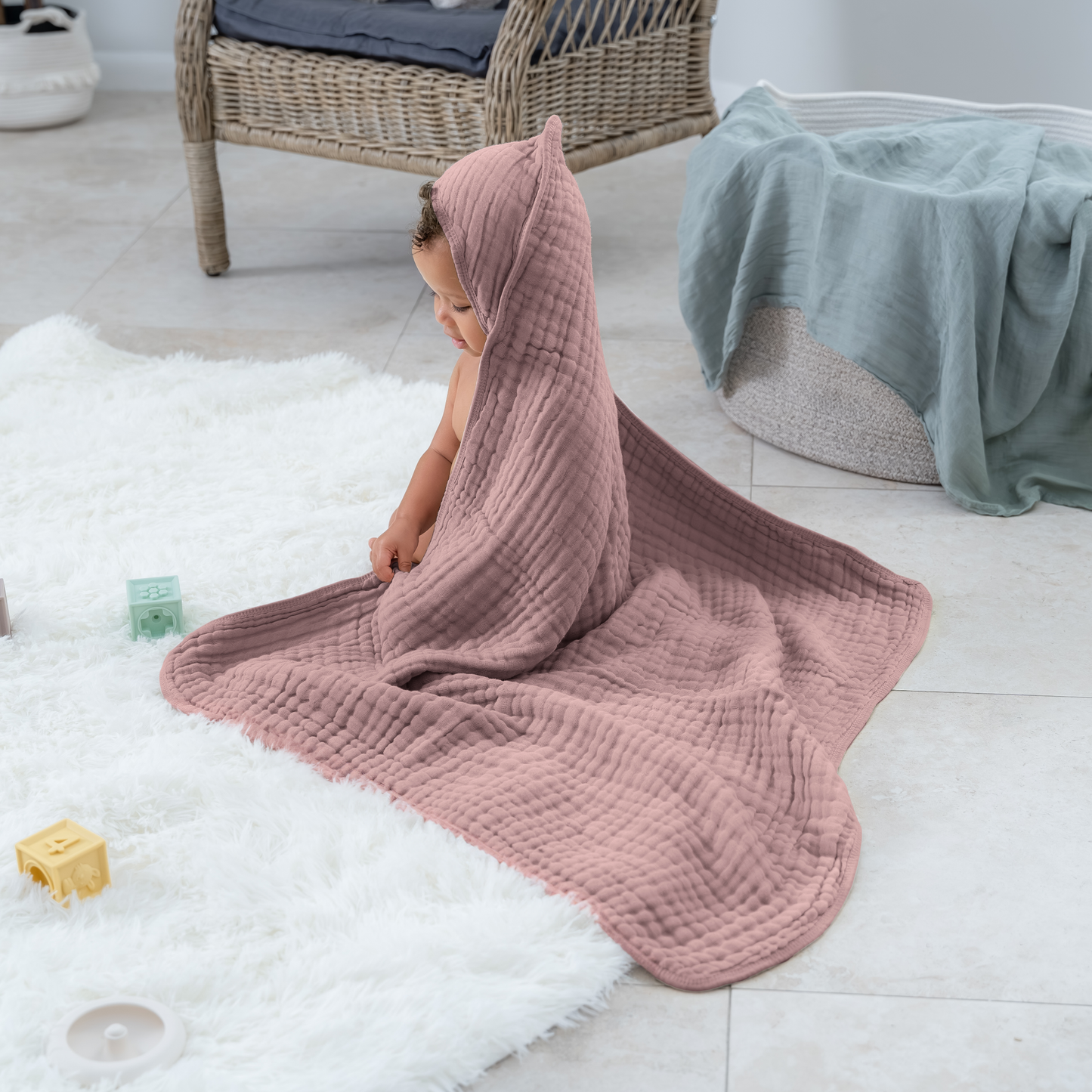 Baby Hooded Muslin Cotton Towel - Mauve