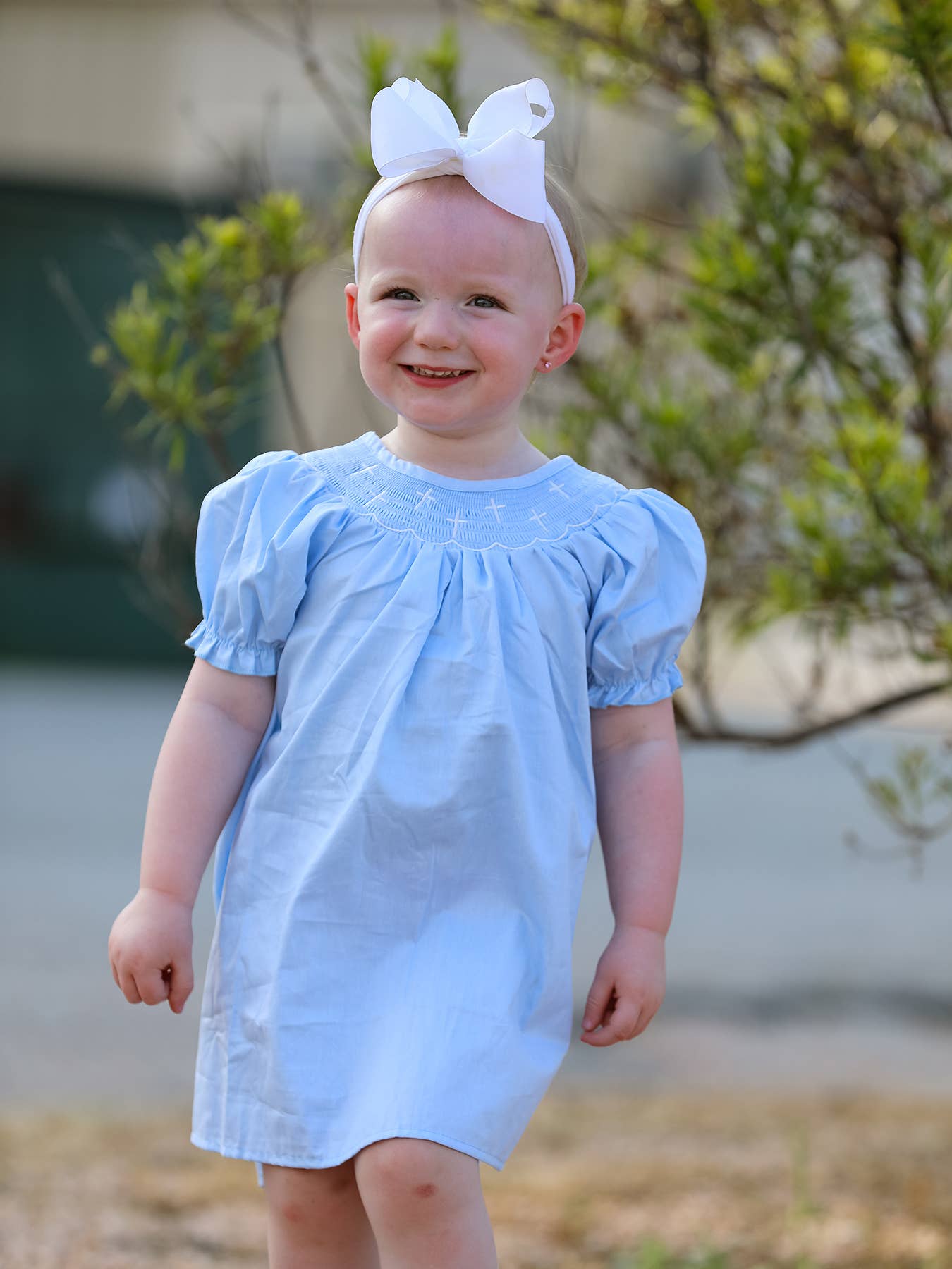 Girls Cross Smocked Dress