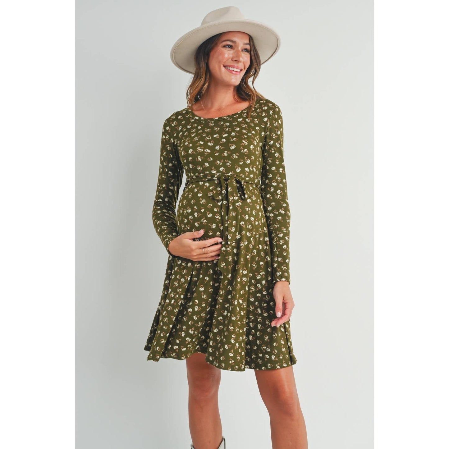 Floral Print Maternity Skate Dress with Belt