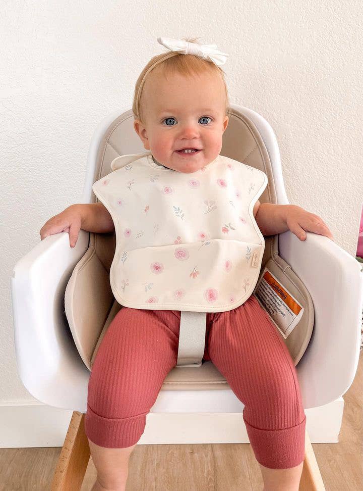 Smock Bib for Baby (2-pc) Short Sleeve (Flowers, Sand)