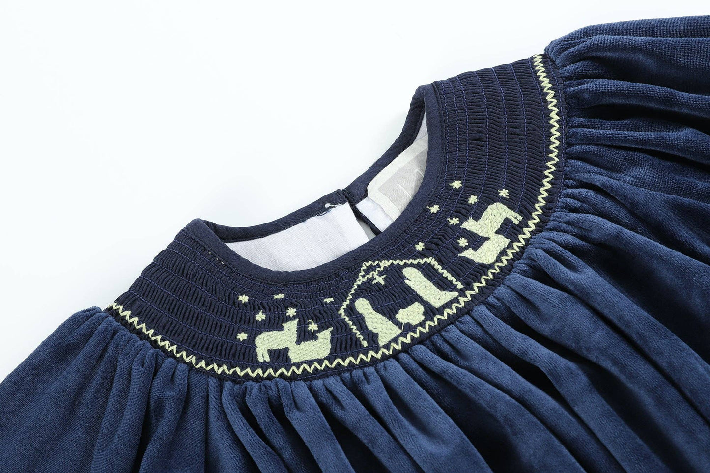 Navy Blue Velvet Gold Nativity Dress