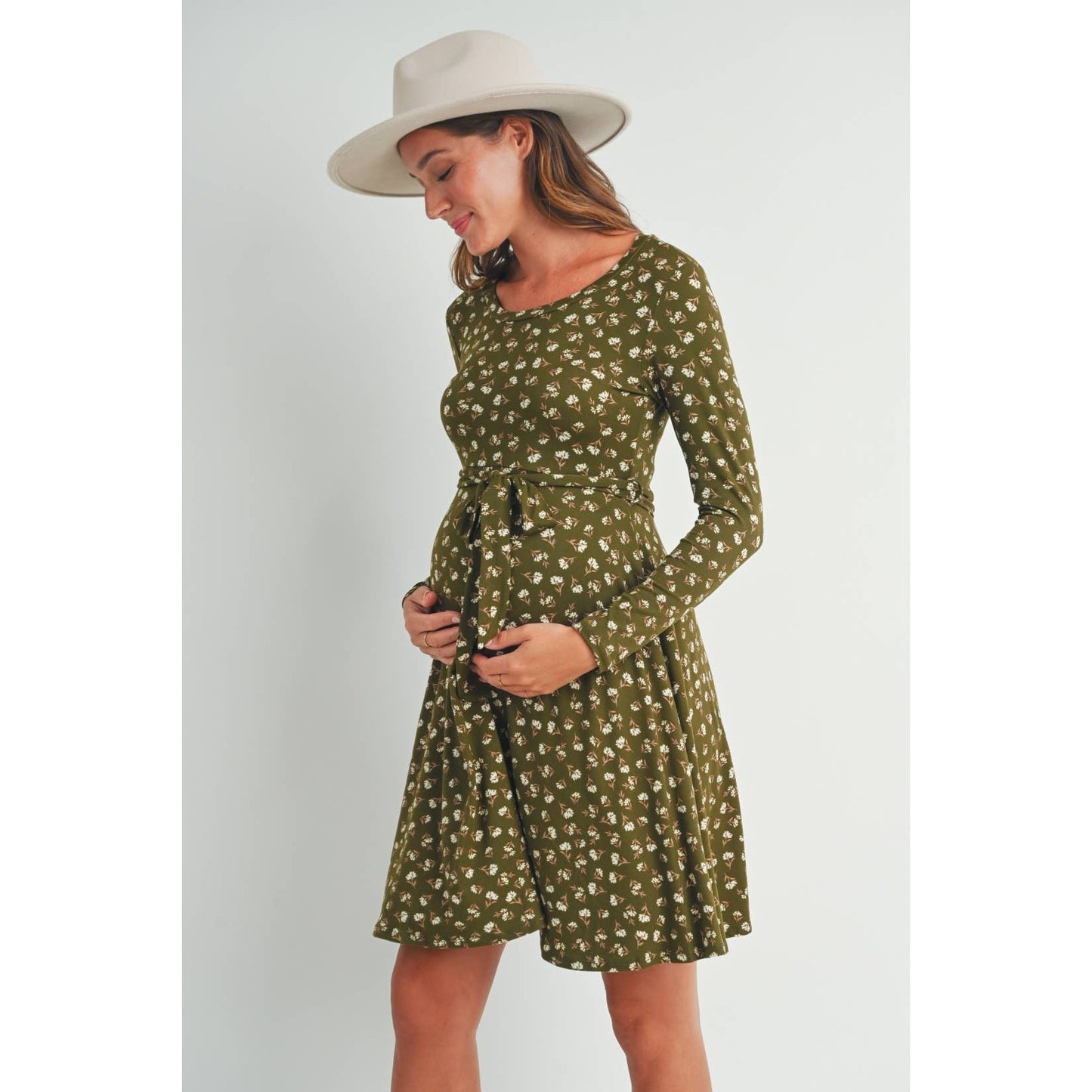 Floral Print Maternity Skate Dress with Belt