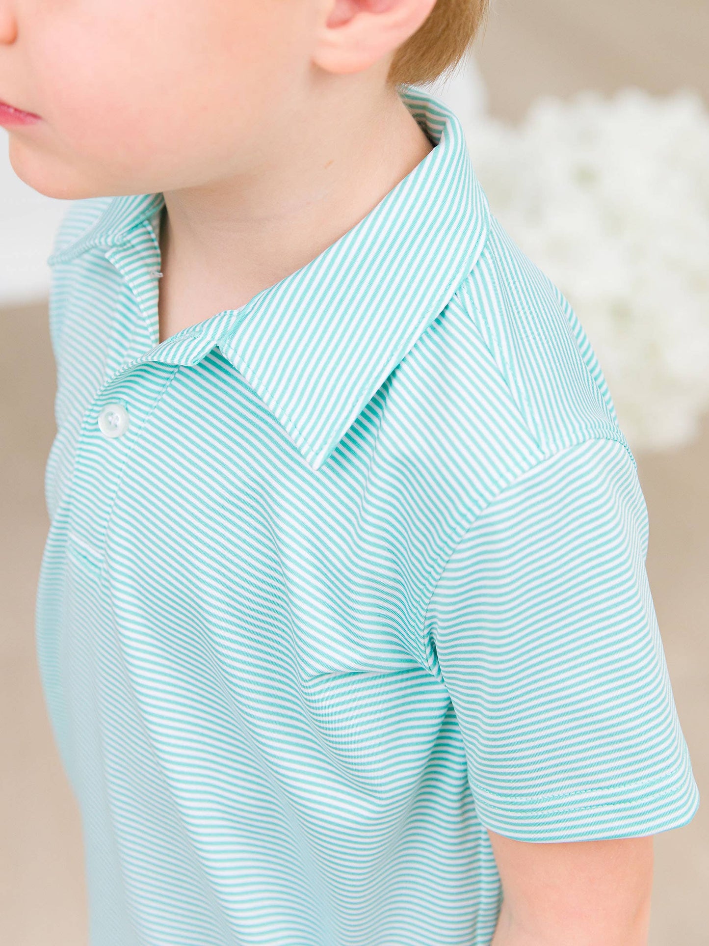 Marine Green Stripe S/S Performance Polo