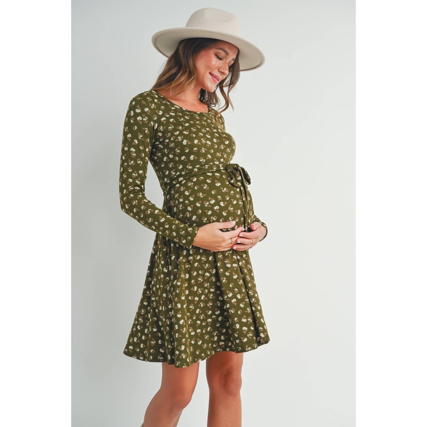 Floral Print Maternity Skate Dress with Belt