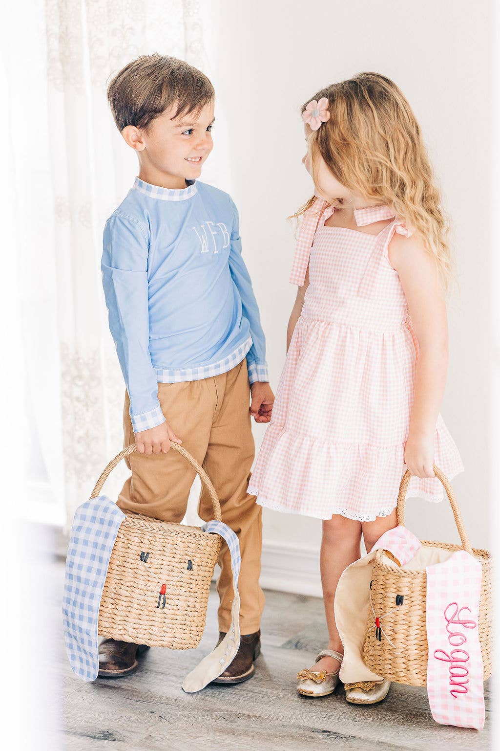 Gingham Kids Easter Basket