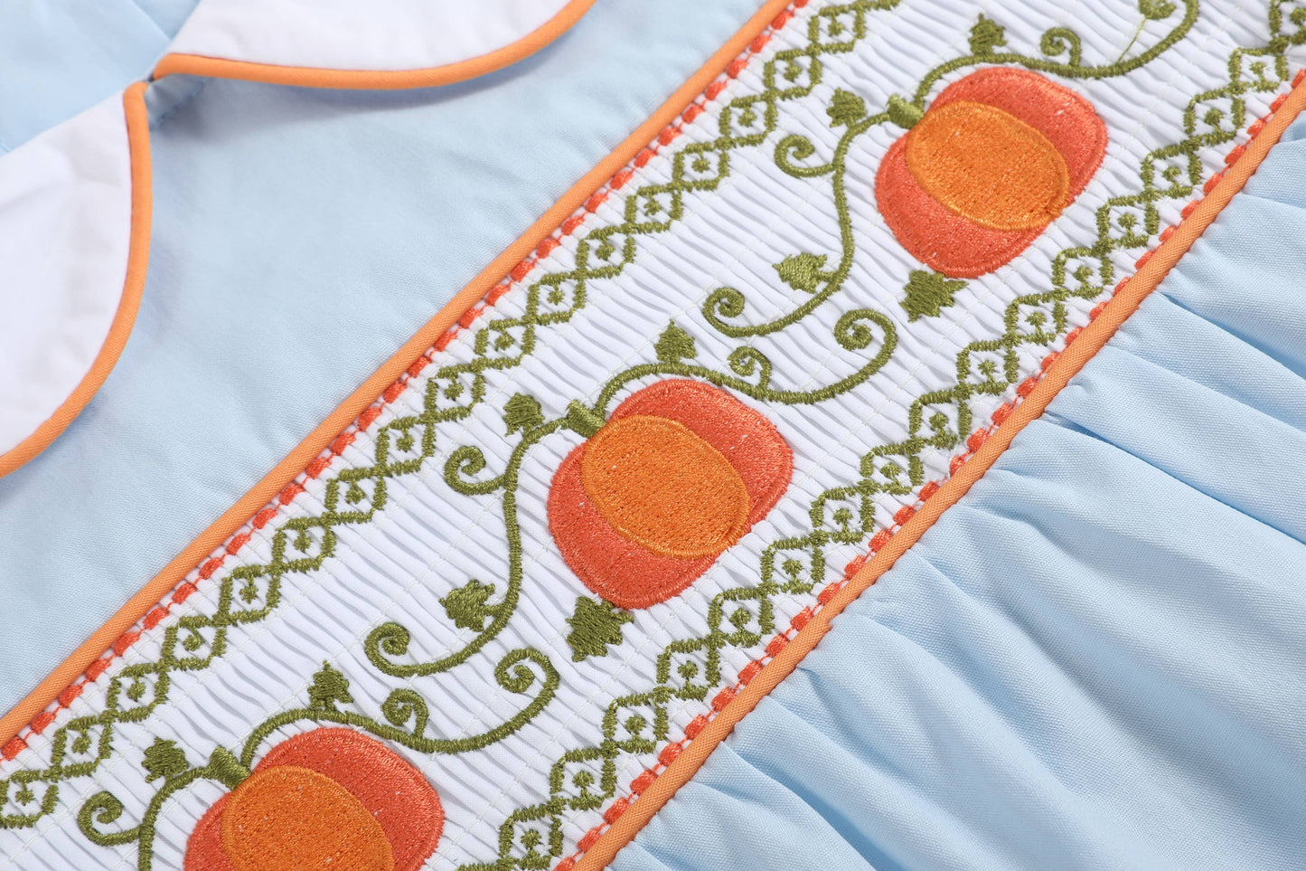 Pumpkin Smocked Collared Romper