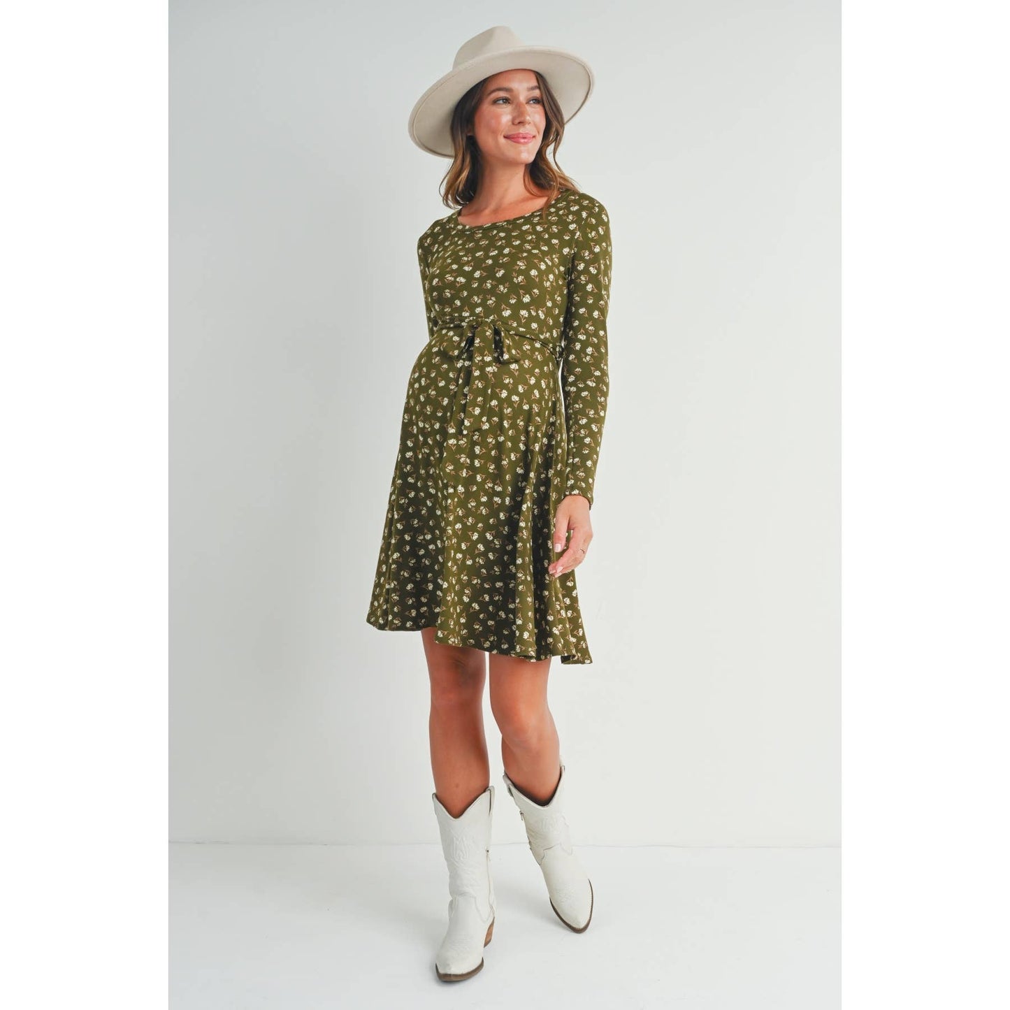 Floral Print Maternity Skate Dress with Belt