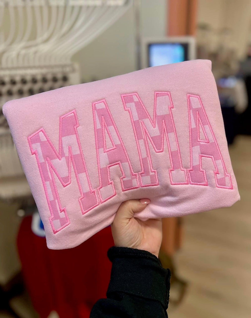 Pink Checkered MAMA Sweatshirt