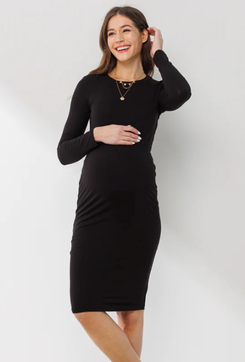 Crew Neck Long Sleeve Maternity Dress