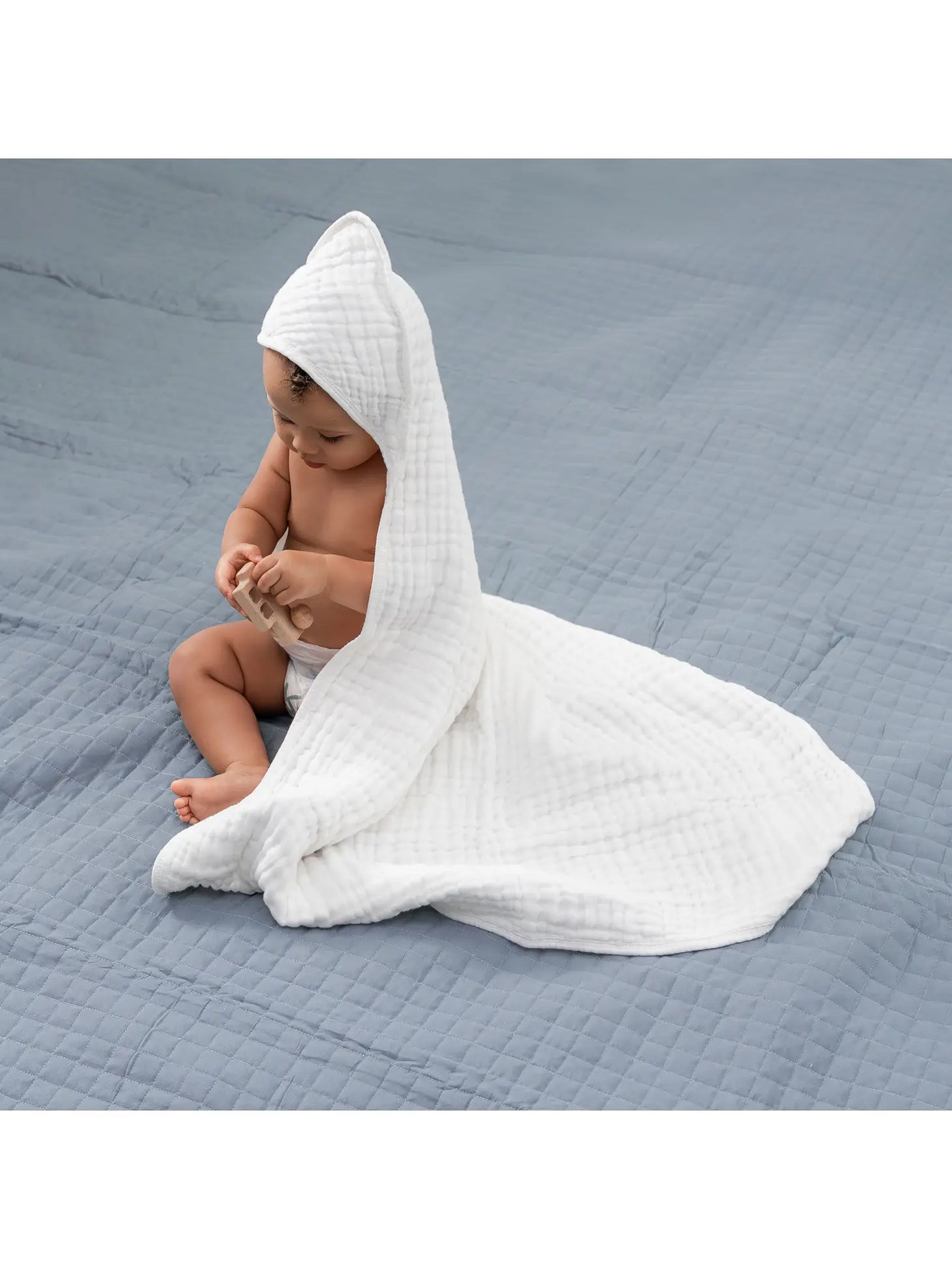Baby Hooded 9 Layer Muslin Cotton Towel For Kids (2 pack) - White