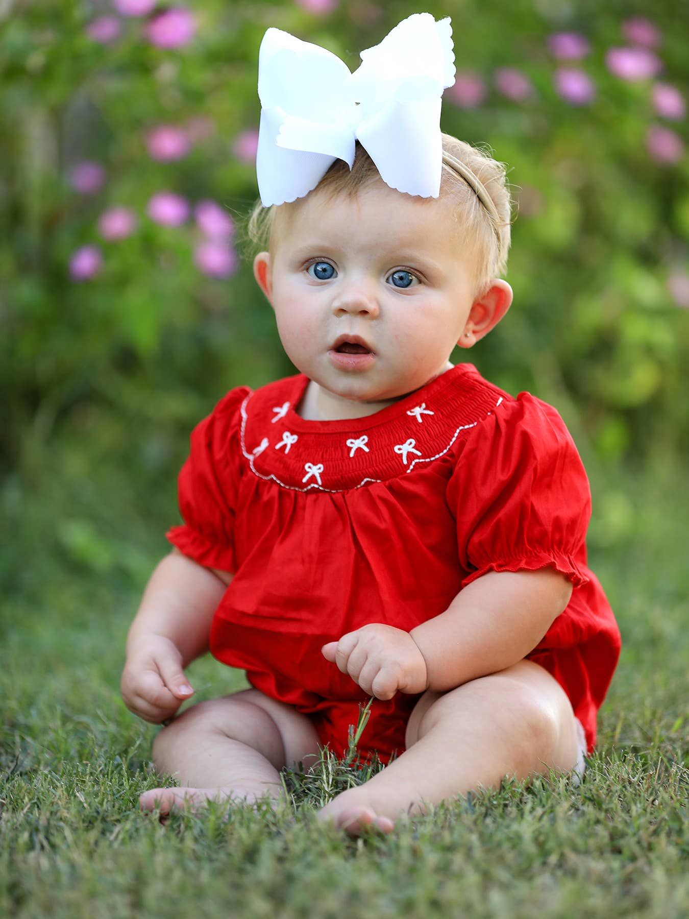 Girls Bow Smocking Bubble