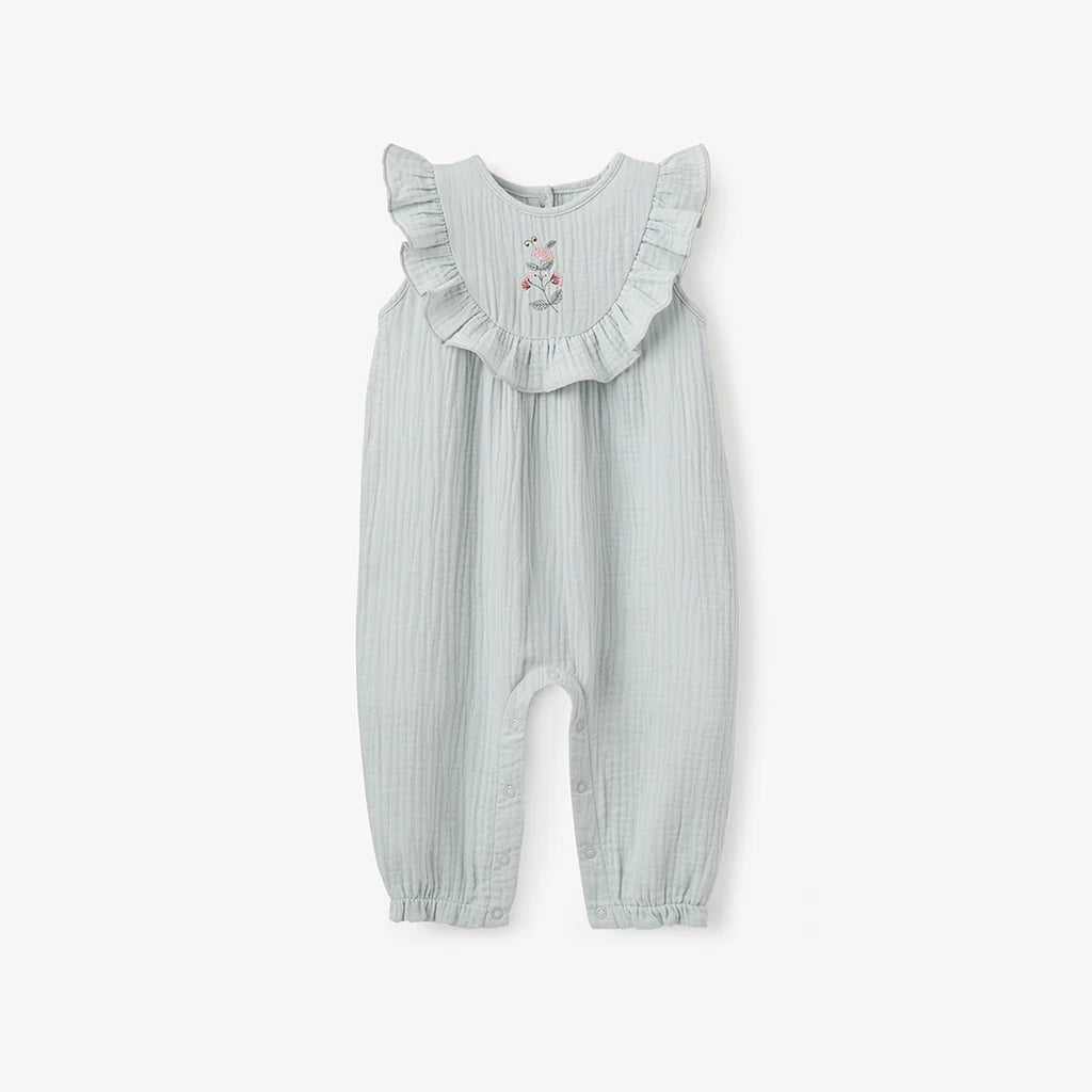 Aqua Embroidered Flutter Jumpsuit