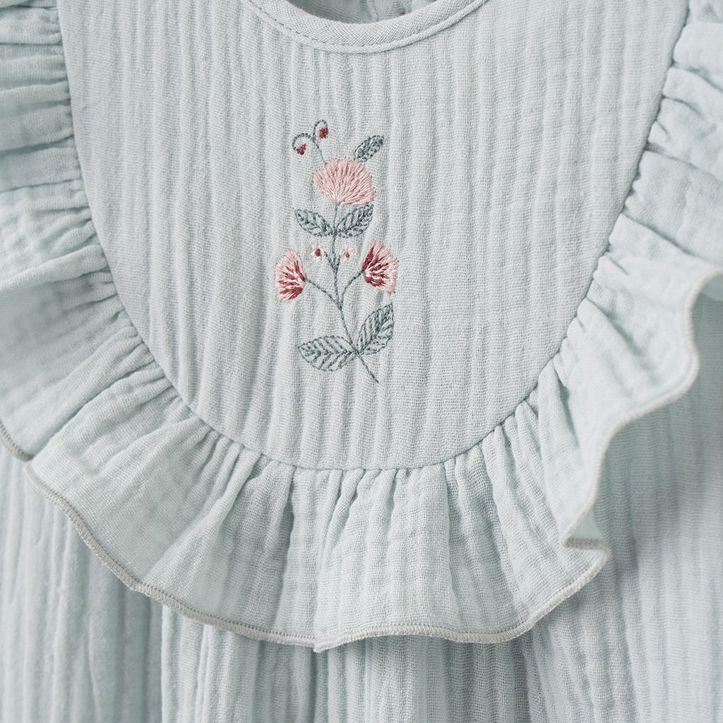 Aqua Embroidered Flutter Jumpsuit