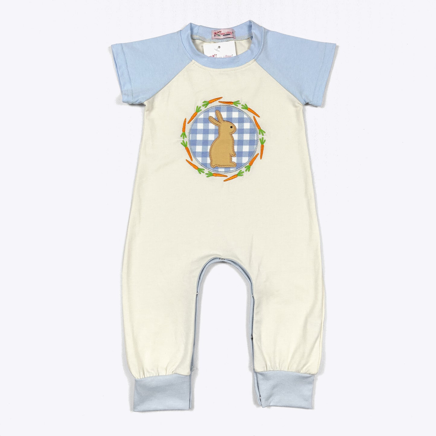Blue Plaid Bunny Baby Romper