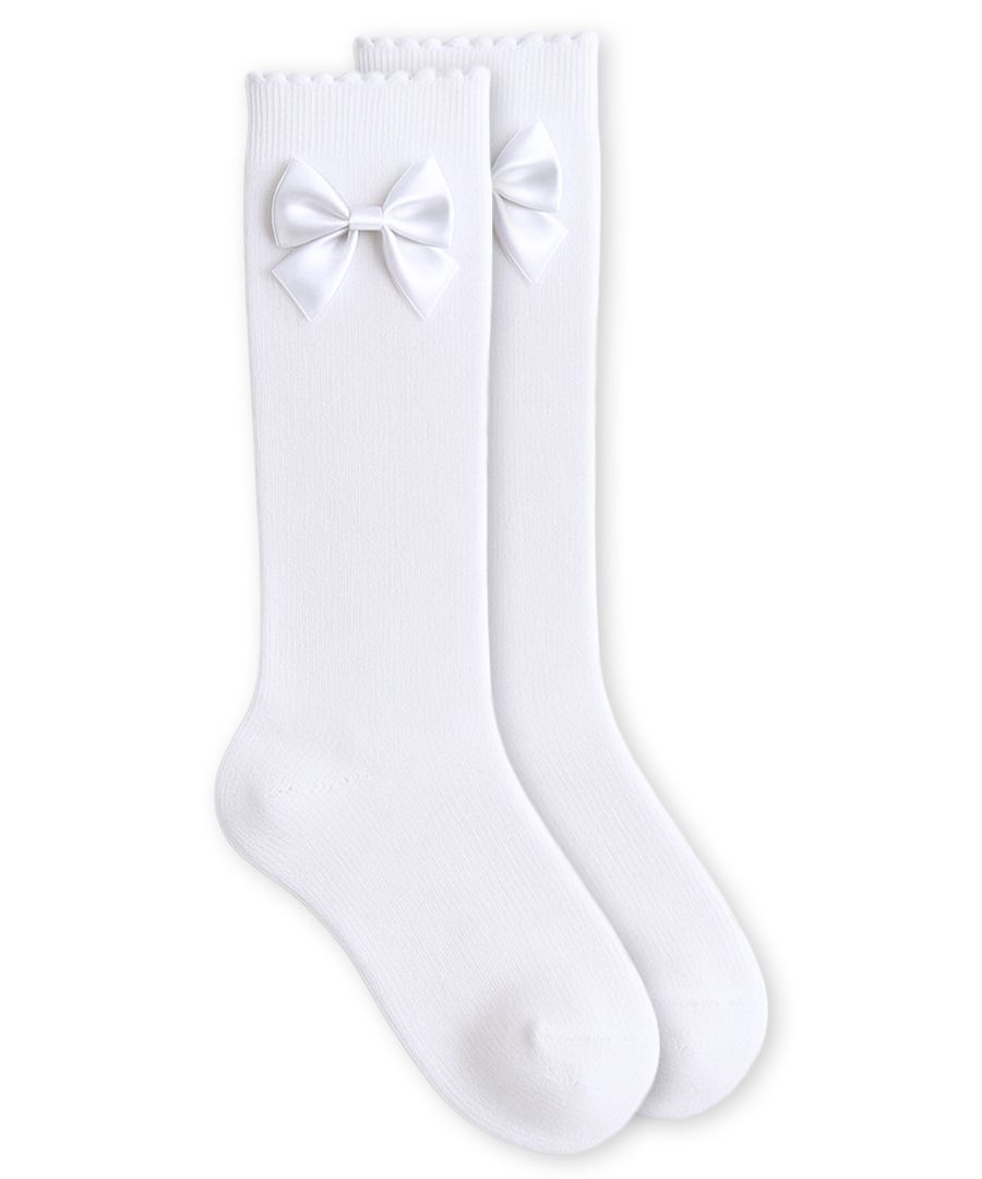Satin Bow Scalloped Knee Socks