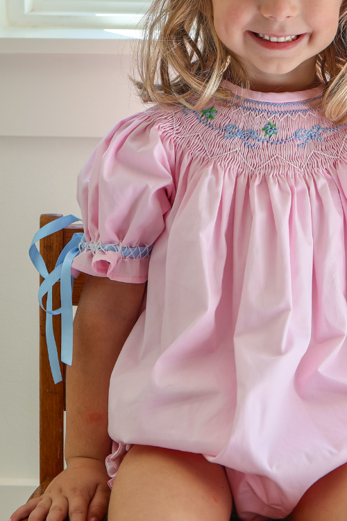 Pink Smocked Bow Bubble/Dress