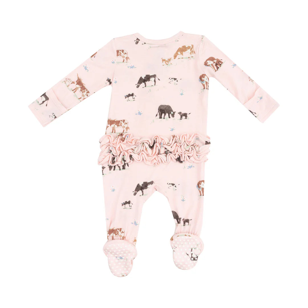 Pink Cow Ruffle Footie