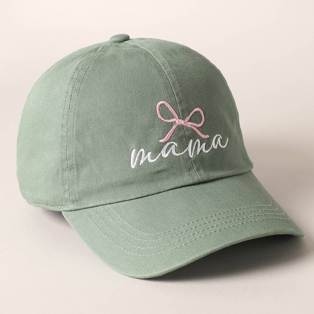 Mama Letter Bow on Top Embroidered Baseball Cap