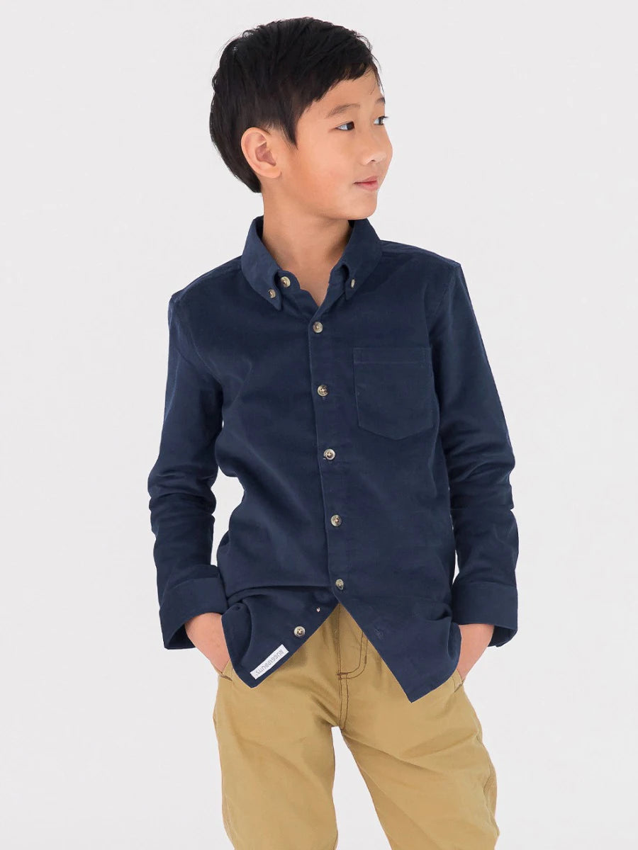 Navy Corduroy Button Down Shirt