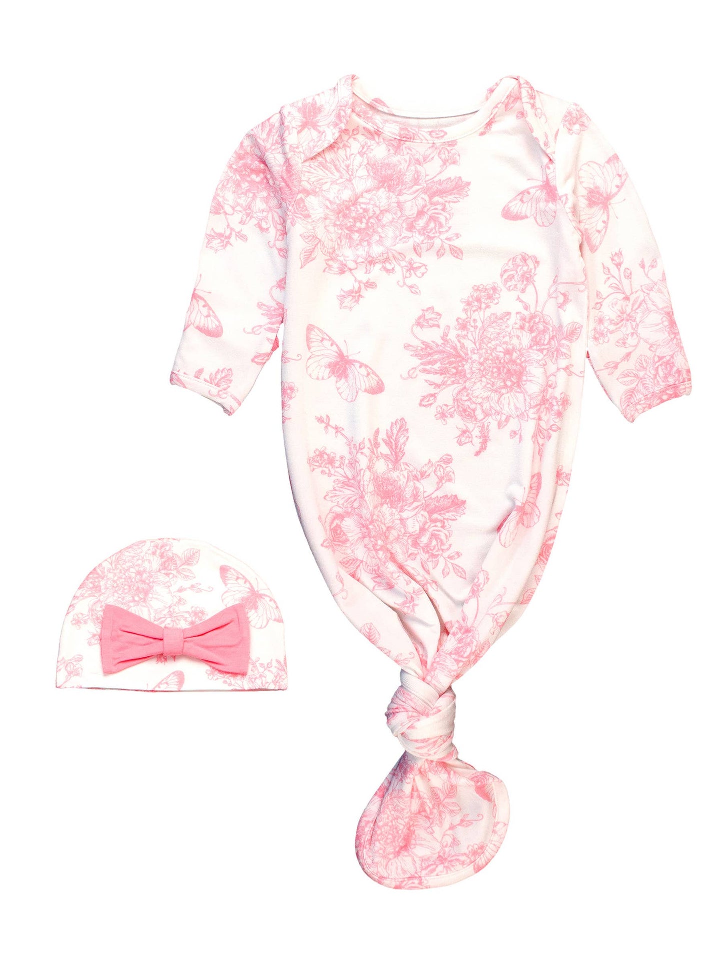 Baby Girls Pink Toile Gown & Hat Set