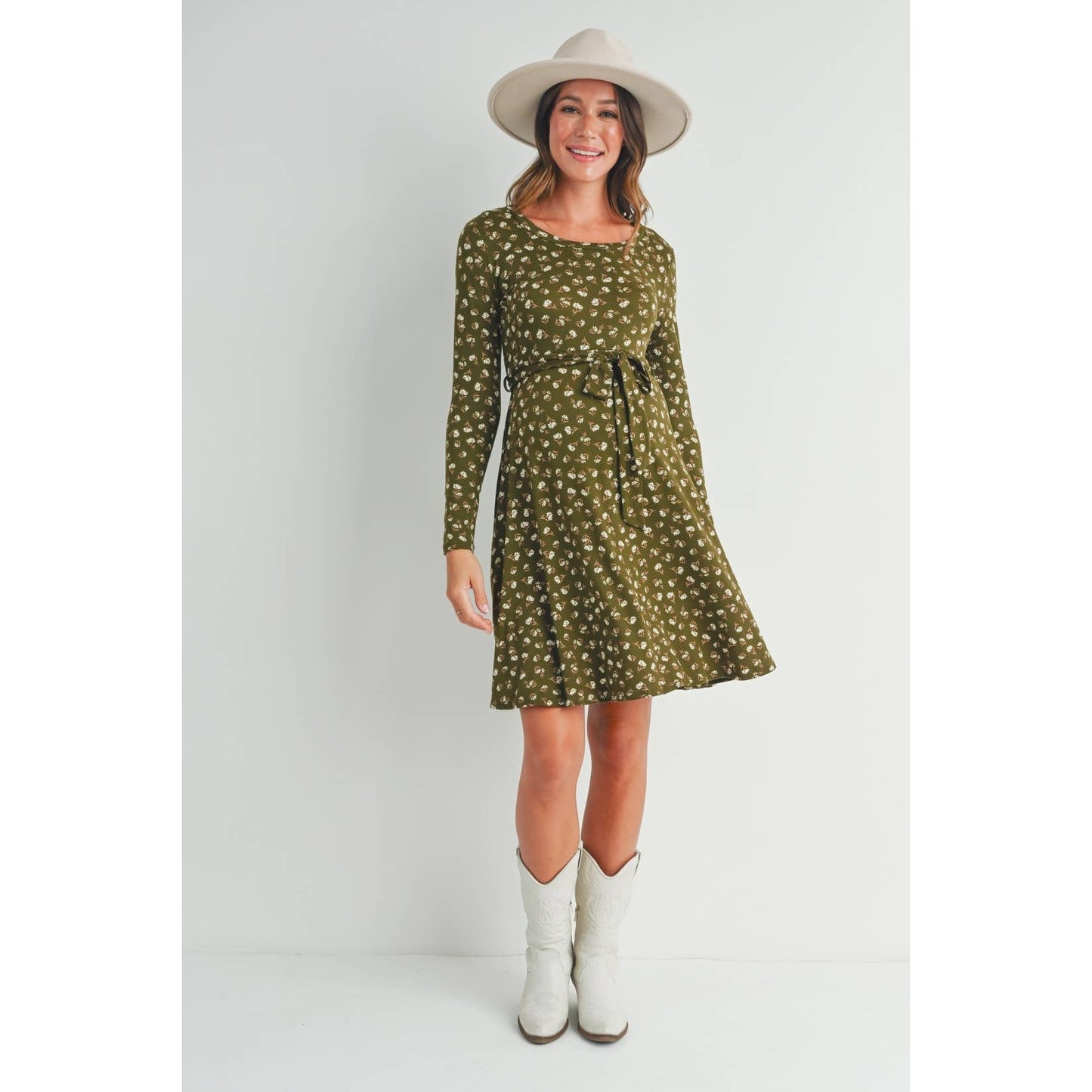 Floral Print Maternity Skate Dress with Belt