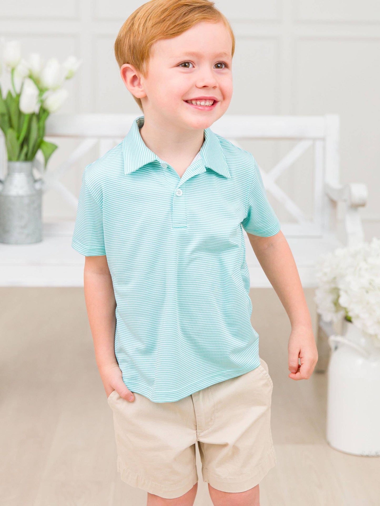 Marine Green Stripe S/S Performance Polo