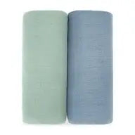 Baby Muslin Swaddle Blankets - Pacific blue and Fern