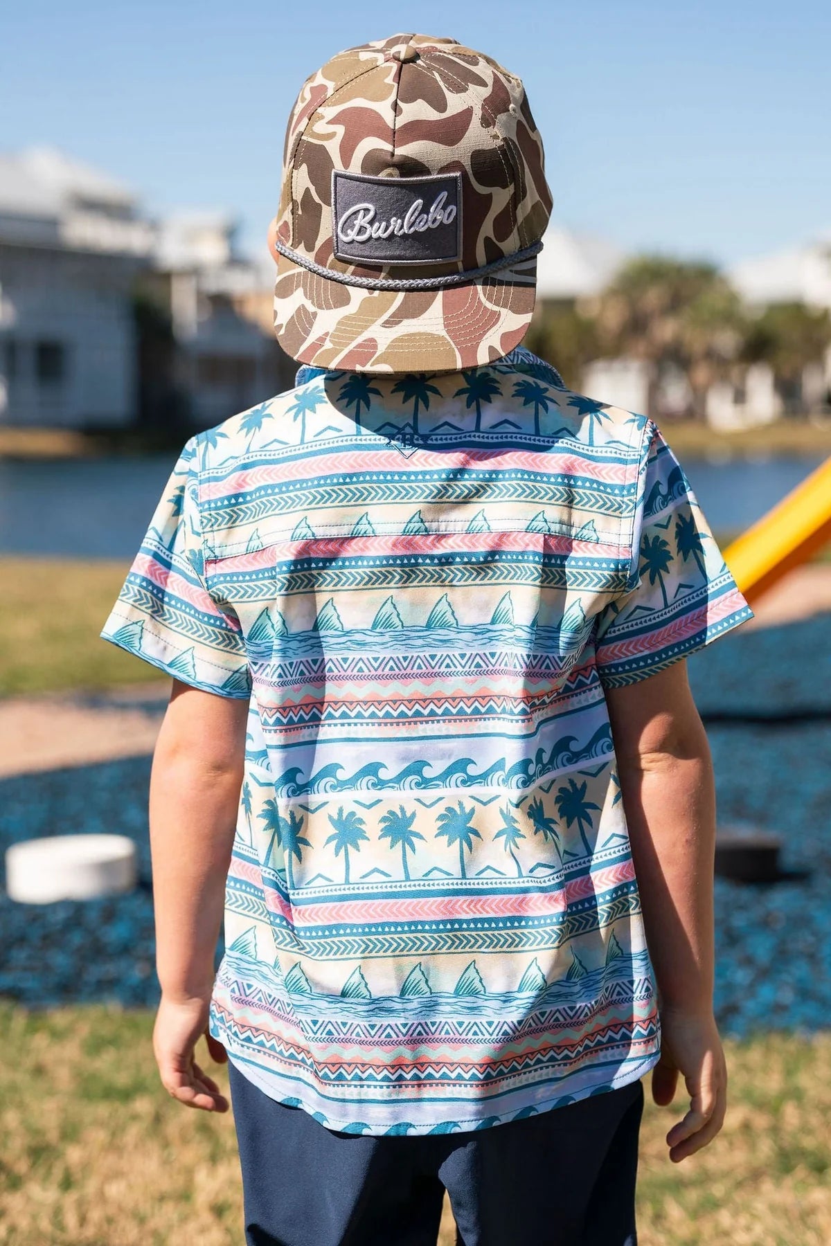 Youth Performance Button Up - Palms and Fins