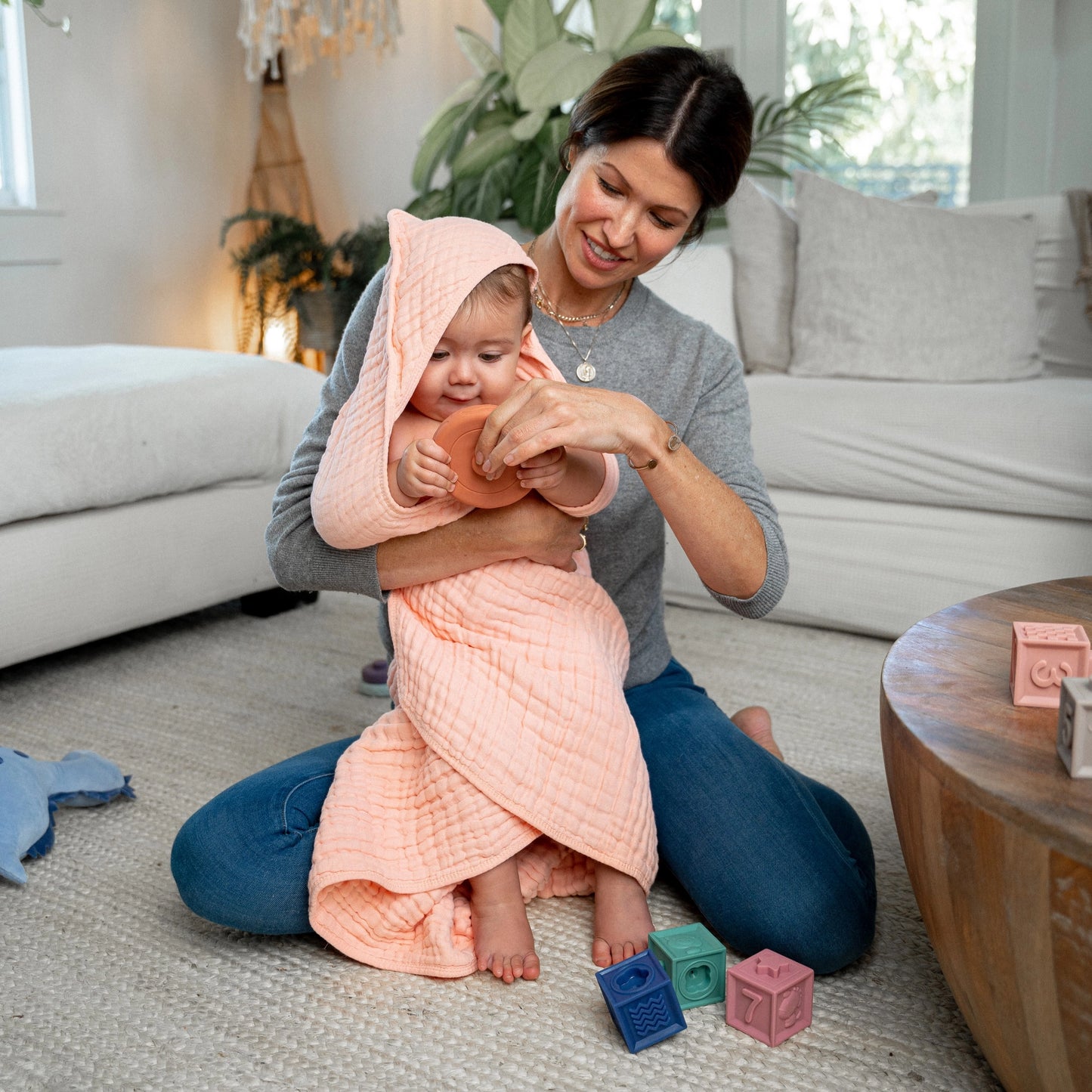 Baby Hooded Muslin Cotton Towel - Pink
