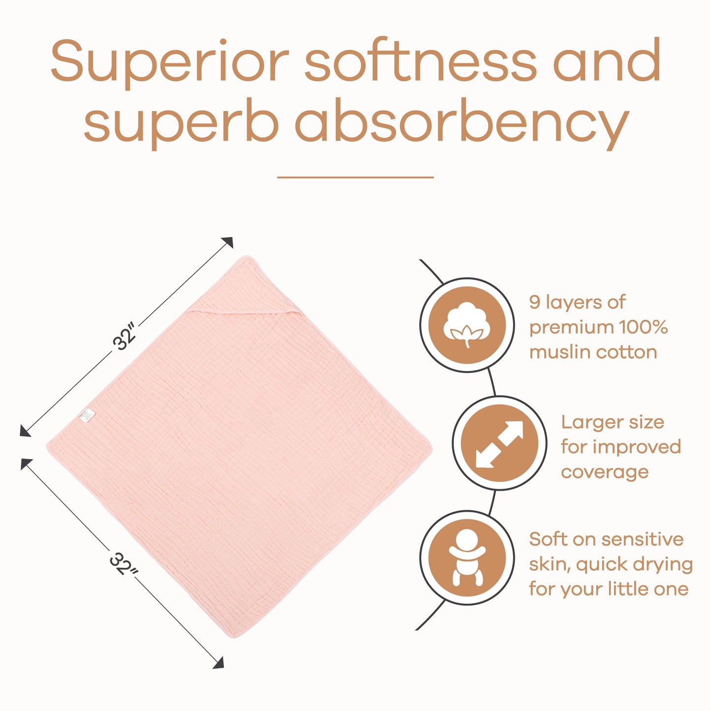 Baby Hooded Muslin Cotton Towel - Pink