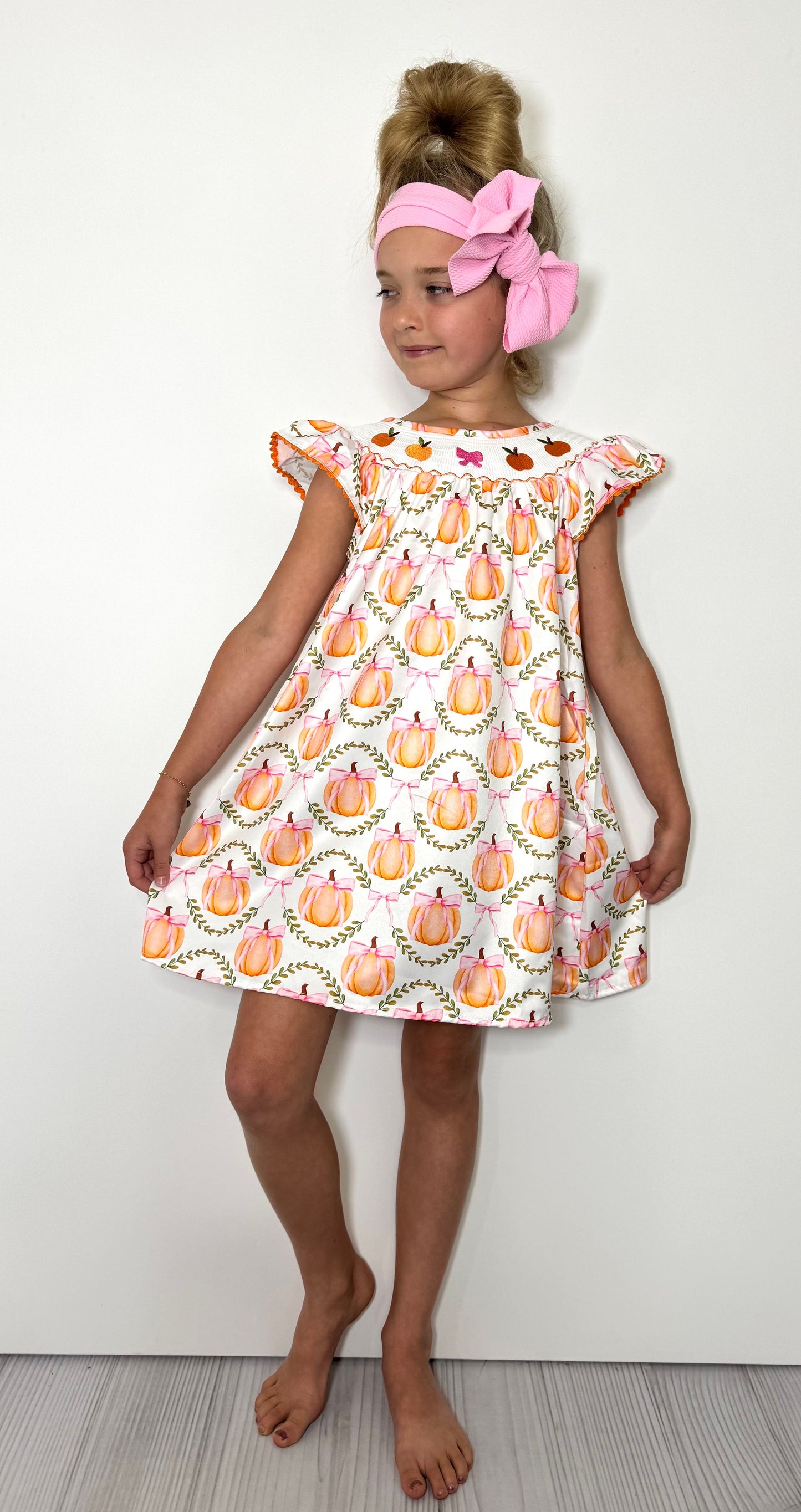 Smocked Pumpkin Lattice Romper/Dress