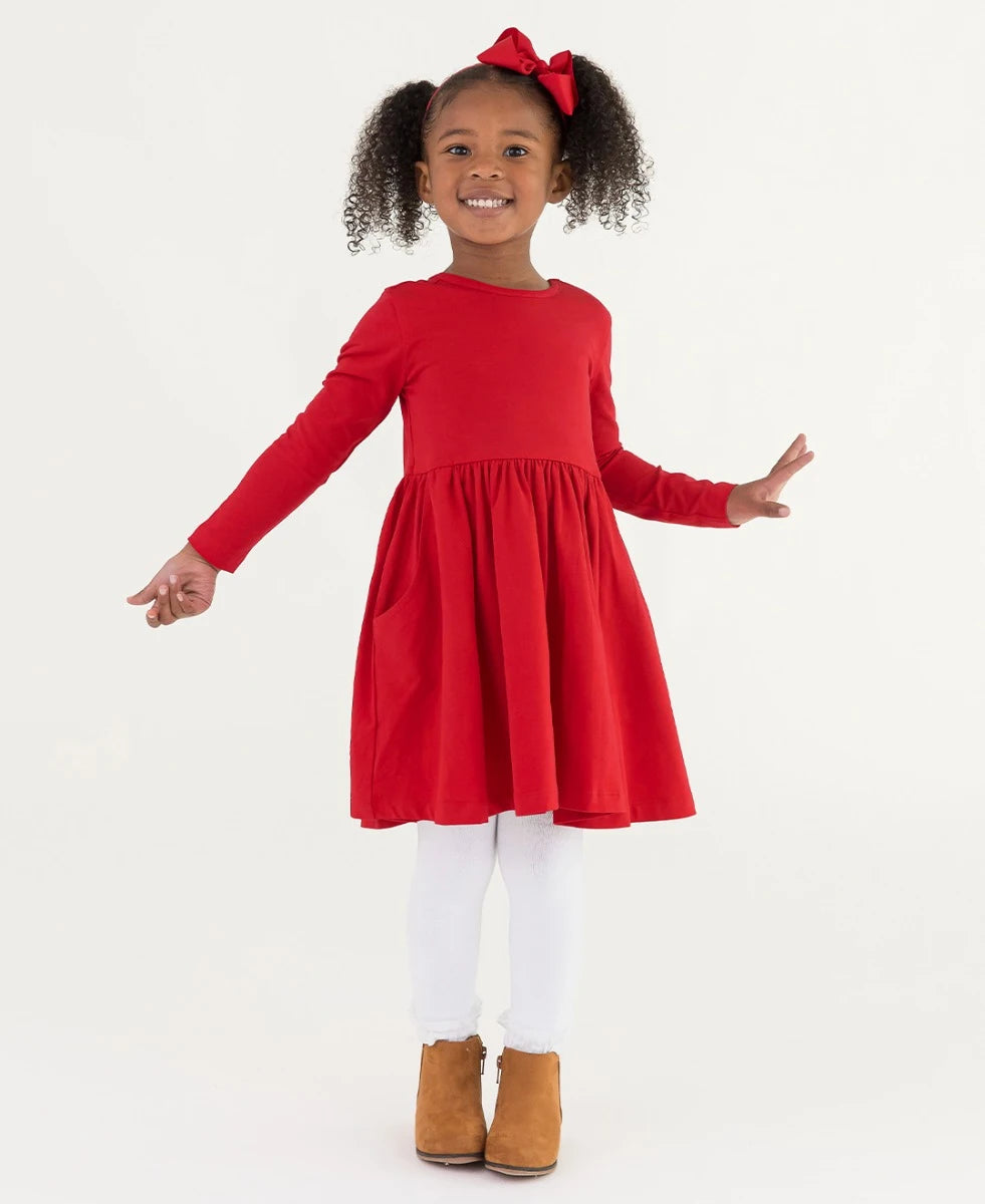 Red Long Sleeve Twirl Dress
