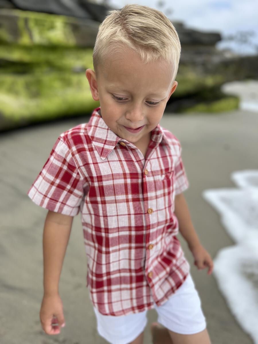 Red/Cream Plaid Woven Shirt