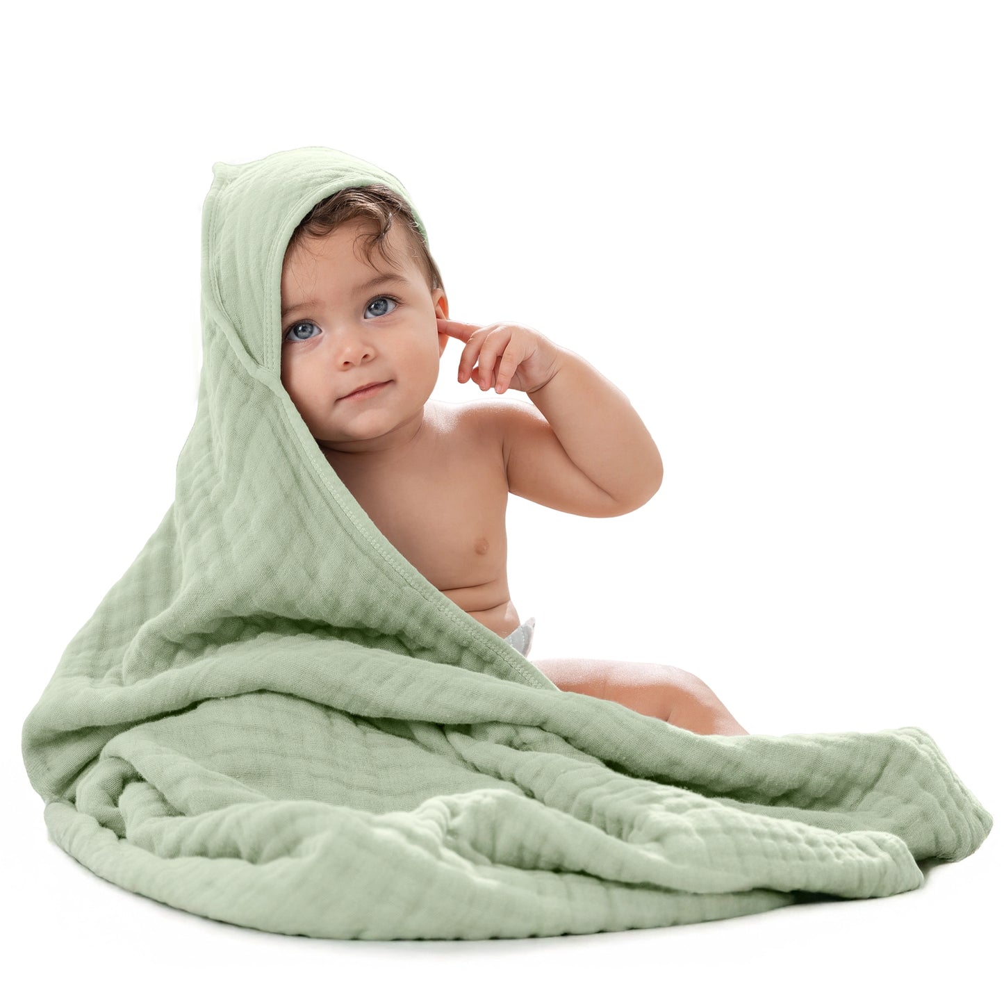 Baby Hooded Muslin Cotton Towel - Sage