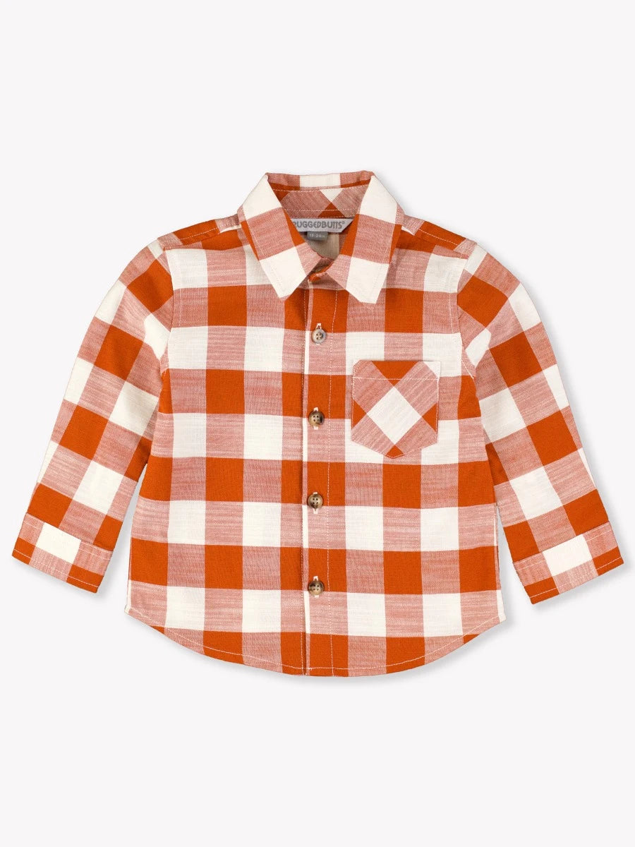 Rust Plaid Button Down Shirt