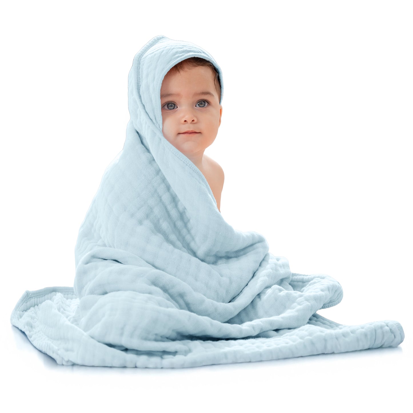 Baby Hooded Muslin Cotton Towel - Sky blue