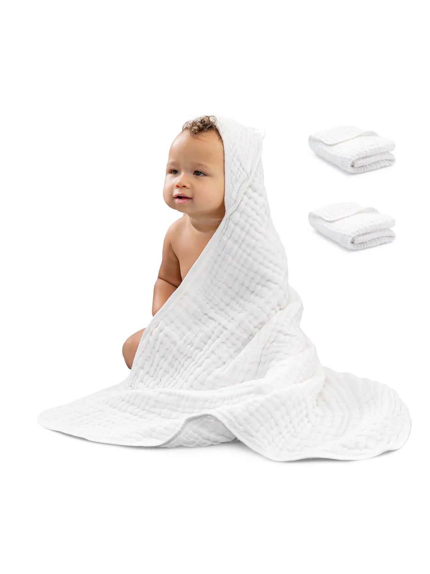Baby Hooded 9 Layer Muslin Cotton Towel For Kids (2 pack) - White