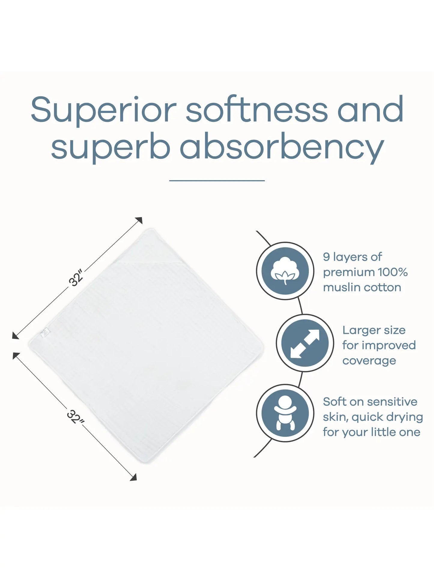 Baby Hooded 9 Layer Muslin Cotton Towel For Kids (2 pack) - White