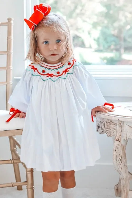 White Christmas Bow Smocked