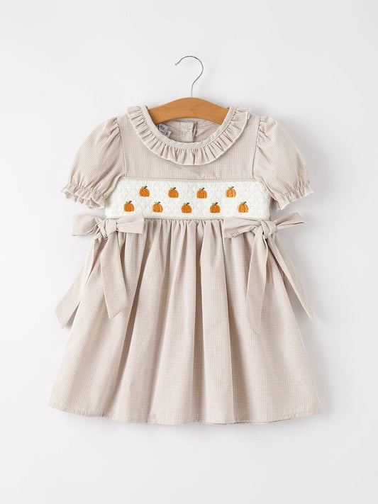 Pumpkin Embroidery Smock Dress