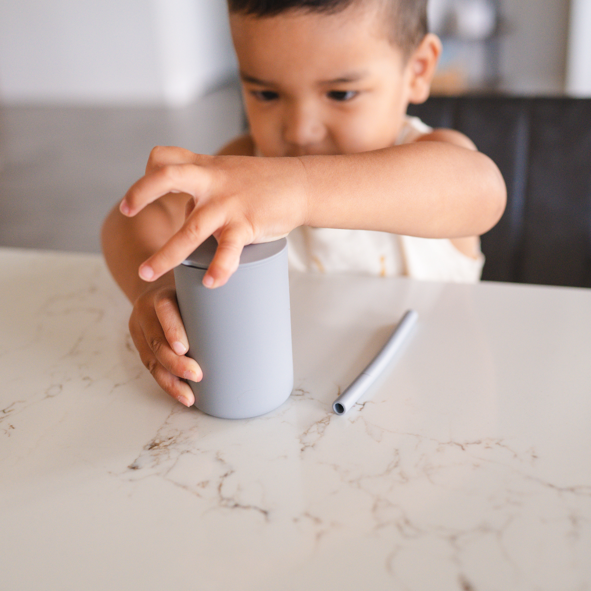 Silicone Baby/Toddler Cup with Lid + Straw (Blue)