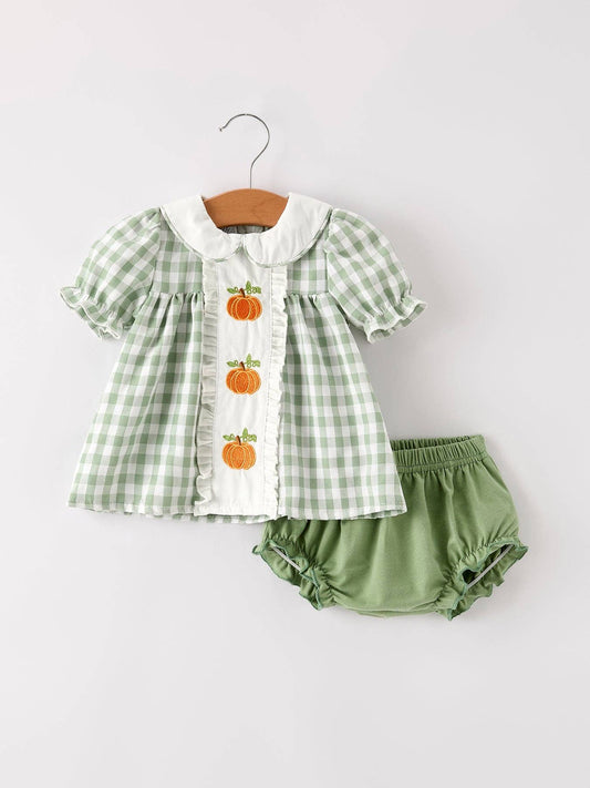 Pumpkin Green Plaid Bloomers Set