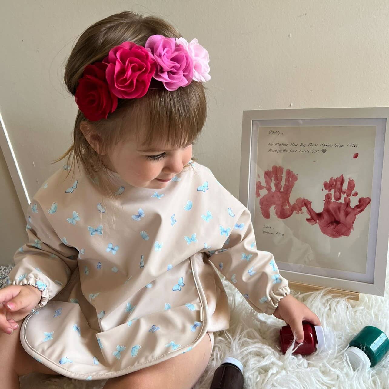 Smock Bib (2-pc) Long & Short Sleeve Set (Butterfly-Blush)