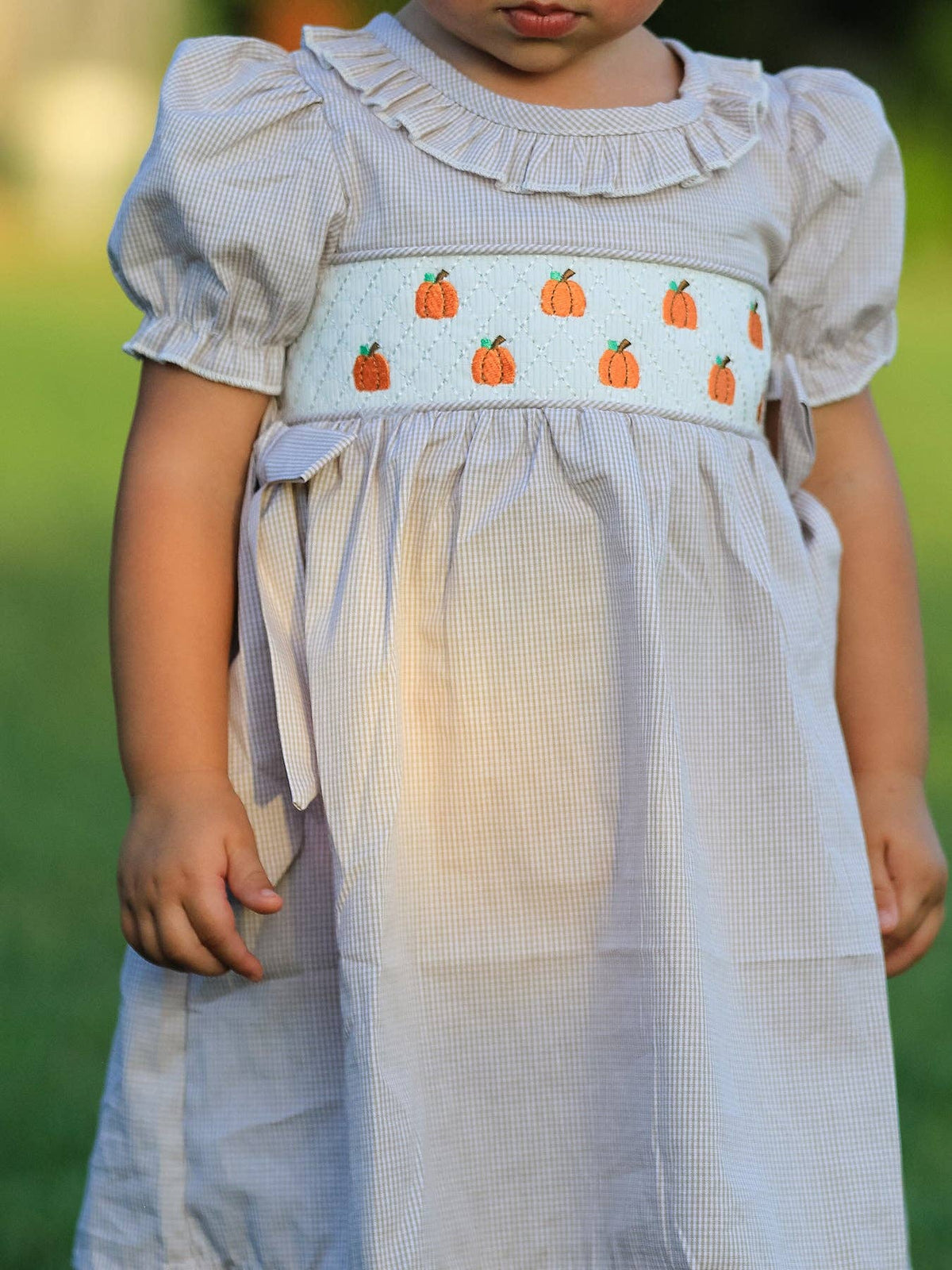 Pumpkin Embroidery Smock Dress