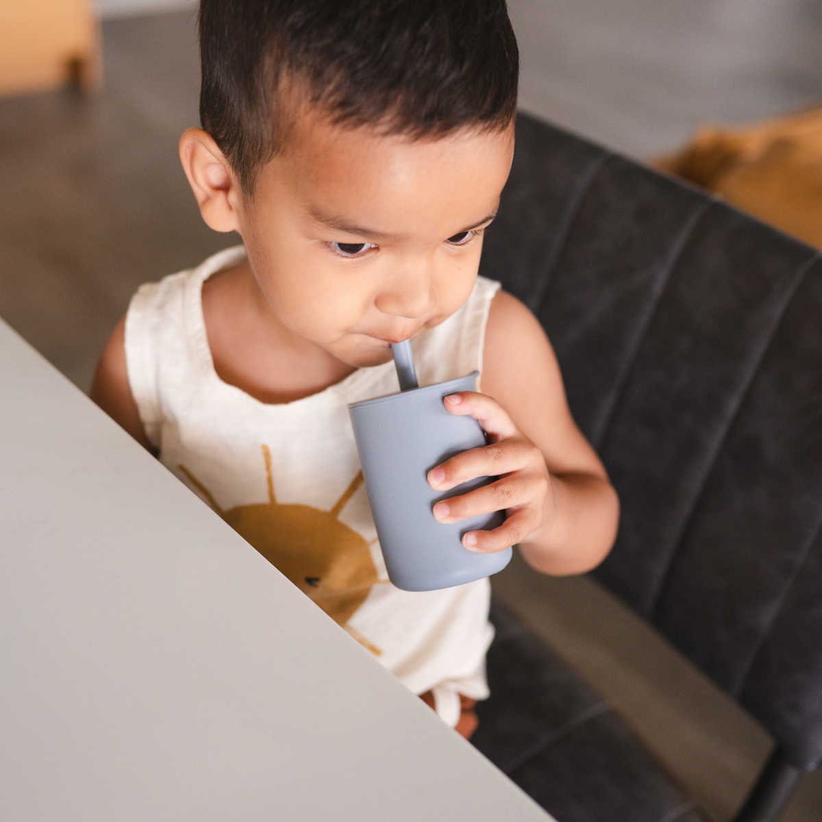 Silicone Baby/Toddler Cup with Lid + Straw (Blue)