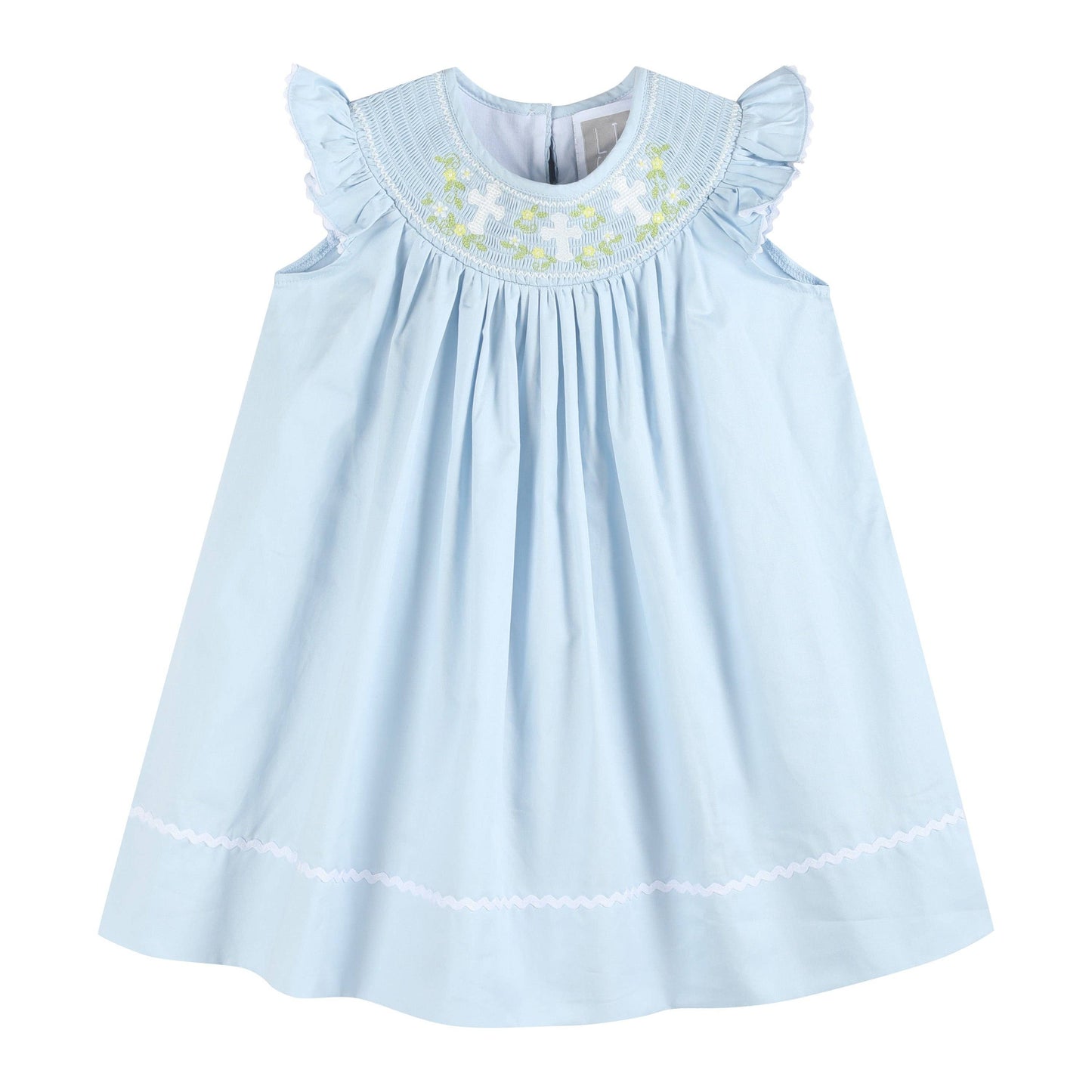 Blue Floral Cross Smocked Dress