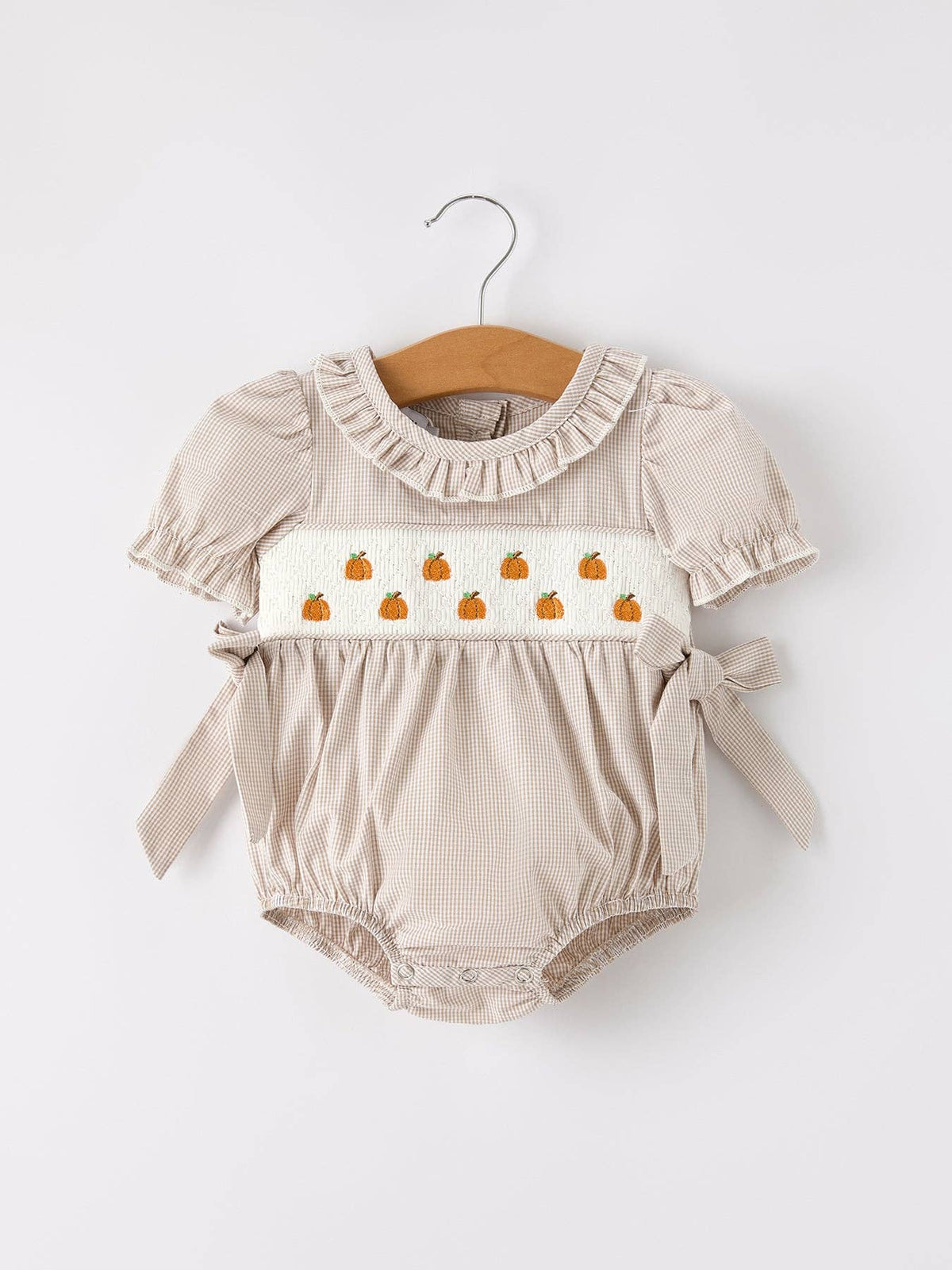 Pumpkin Embroidery Smock Romper