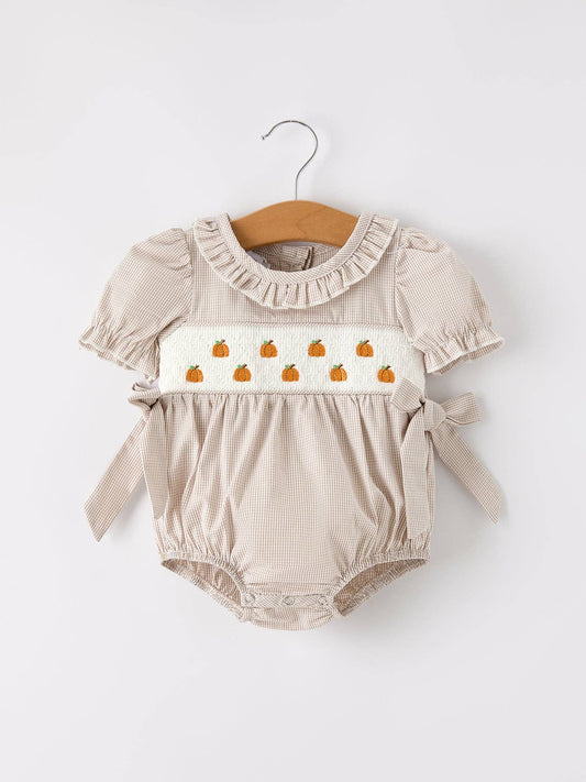 Pumpkin Embroidery Smock Romper