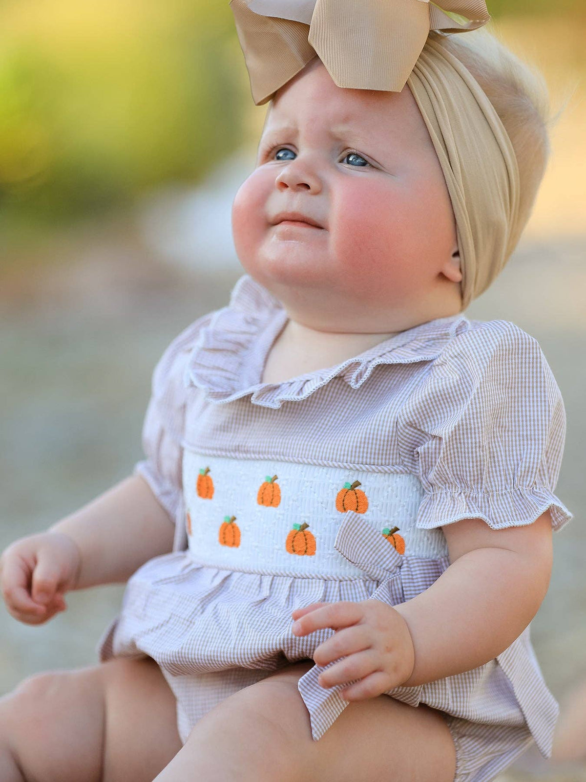 Pumpkin Embroidery Smock Romper