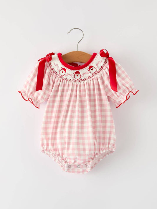 Pink Gingham Santa Smocked